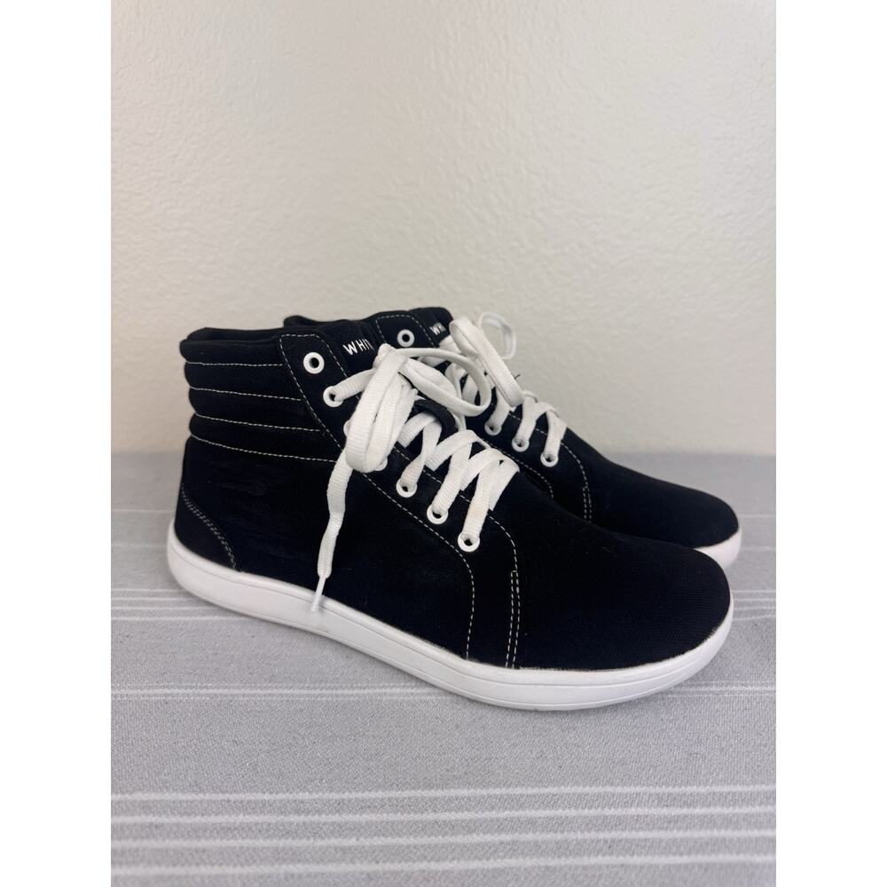 Whitin High Top Canvas Barefoot Sneakers Wide Toe Box Minimalist Black White 9.5